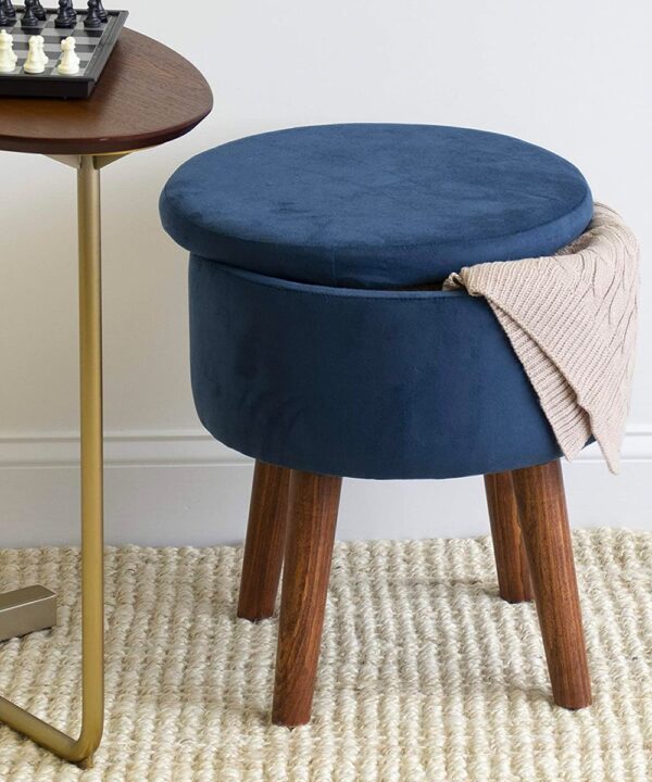 Blue Round Storage Ottoman with Tray